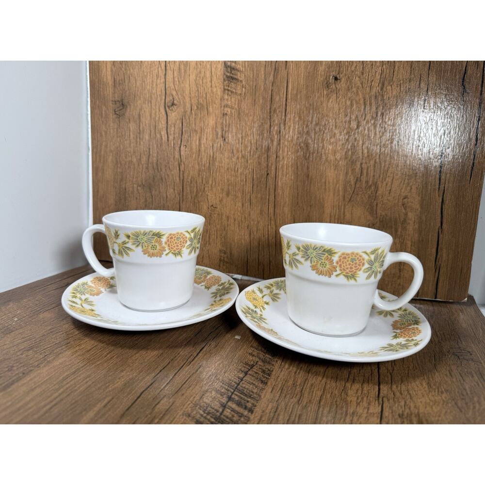 2 Noritake Progression China Sunny Side Saucer Plate and Tea Cup #9003